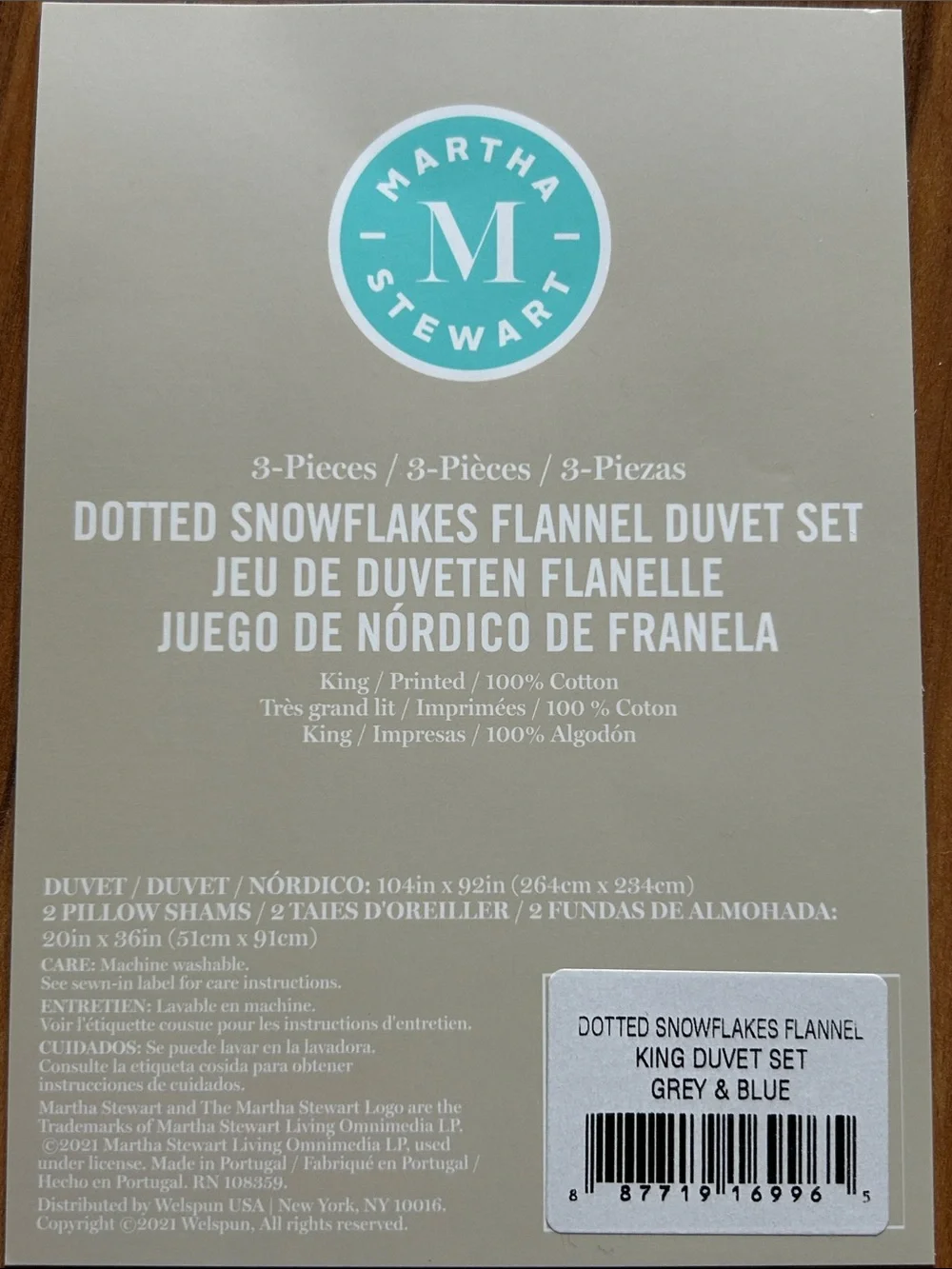 NEW Martha Stewart Dotted Snowflakes Flannel 3 Piece Duvet Set